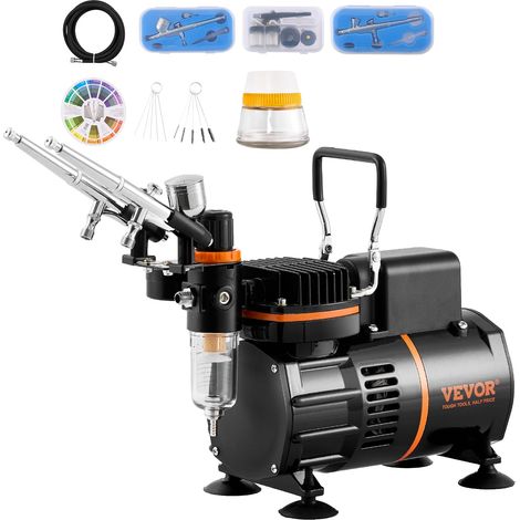 Kit d'aérographe, compresseur d'air à double ventilateur, système d'aérographe avec 3 pistolets, support, roue de mélange de couleurs, pour art de l'ongle, cuisine, maquillage (1/5)