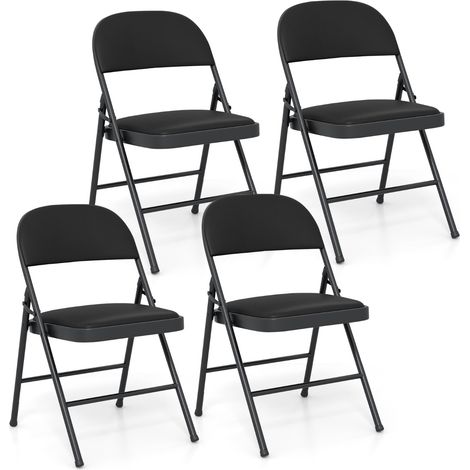 Sedie da pieghevoli imbottite pranzo metallo impilabili PVC set 4 Nero (1/4)