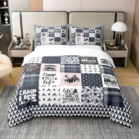 Camper Literie Set Happy Camping 100% Coton Housse de Couette 200x200cm pour Décoration Camping Voitures Parure de Lit Ferme Trailers Camper Ensemble de lit Chambre Ensemble de Literie - 200 x 200 cm  (1/5)