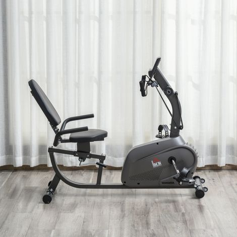 Vélo d'appartement vélo couché semi-allongé magnétique écran LCD multifonction selle réglable 2 bandes résistance acier noir