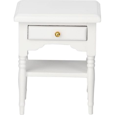 Table de Chevet en Bois Miniature Blanche 1:12 pour Maison de Poupée (1/5)