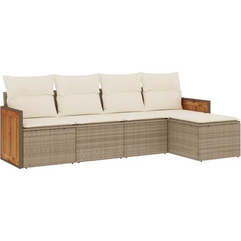 Salon de jardin avec coussins 5 pcs beige résine tressée (1/5)