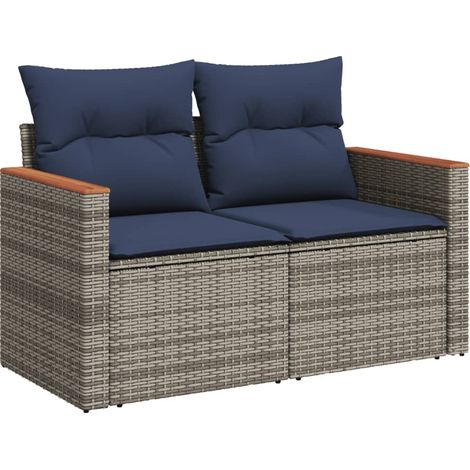 Garden Sofa with Cushions 2-Seater Grey Poly Rattan vidaXL