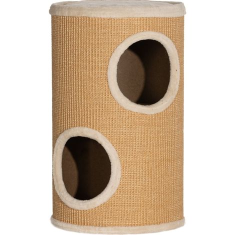 Tiragraffi a cilindro per gatti con sisal e rivestimento in peluche Ø35 x 60 cm marrone beige (1/5)