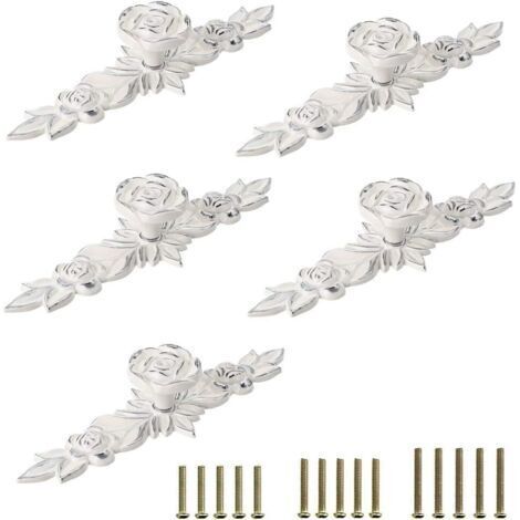 FENOPLASTICAPoignées de meuble blanches à bordure argentée, style européen - pour coiffeuses, tables de chevet, etc. - Lot de 5, 14,5 x 4,4 cm (1/4)