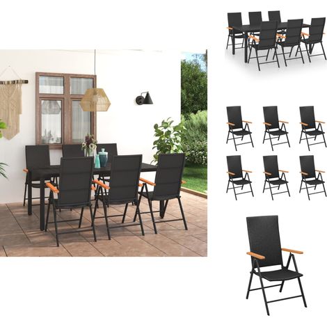 7-tlg. Garten-Essgruppe Schwarz und Braun - Gartenmöbel Set - Esstisch - Gartensessel - Rattan Gartenmöbel - Outdoor Möbel (1/5)