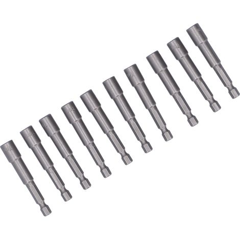 Jeu de 10 embouts douilles hexagonaux 7mm, accessoires de tournevis électrique à aimant puissant pour vissage précis. (1/5)
