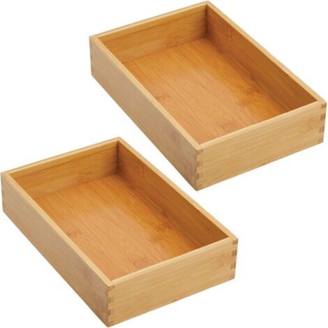 (lot de 2) 1 pièce rangement à tiroir en bambou pour la cuisine – range couverts modulable pour l’argenterie, la vaisselle, etc. – bac de rangement – brun clair