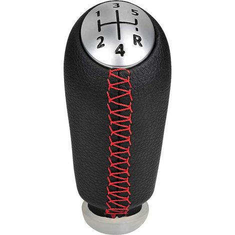 royaluxe - 5 Vitesses Manuel Pommeau de Vitesse Cuir Universel pour Renault Megane 2 Clio 3 Scenic 2 Kangoo Boite Levier Voiture,Coutures Rouge (1/5)
