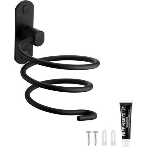 Hair Dryer Holder Aluminum Wall Mounted Hair Dryer Holder Cable Holder for Kitchen Bathroom Bathroom Accessories Black