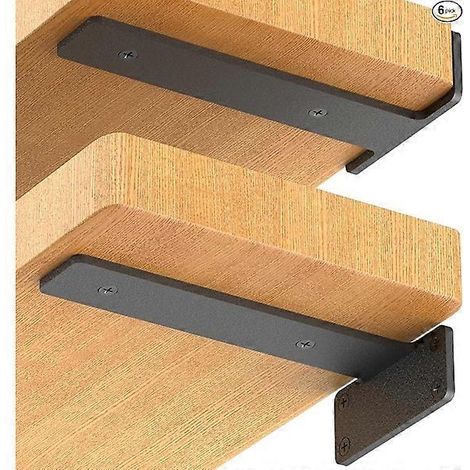 Lot de 6 supports d'étagère flottants, supports d'étagère industriels robustes de 6 pouces, supports en métal noir en forme de L, pour le support d'étagère DIY (1/5 pouce d'épaisseur). (1/5)