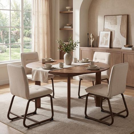 Chaises de salle à manger lot de 4, chaises rembourrées avec structure en métal, lin beige (1/5)