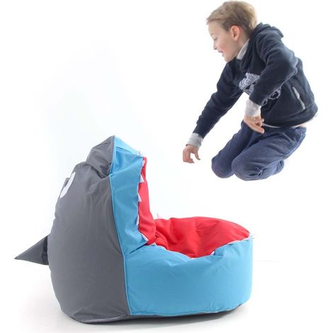 Pouf XL Pour Enfant, Design Requin Intérieur, Déhoussable, Salon, Chambre, Bleu BiG52