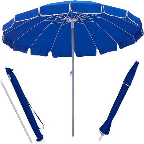Ombrellone Mare Spiaggia Giardino 220cm Alluminio 16 Stecche con Custodia Blu