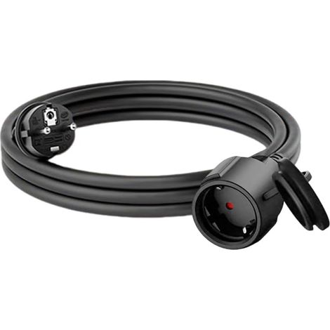 Rallonge électrique 250 V/16 A 3680 W avec Prise Schuko 90° Type E - avec Protection De Mise à La Terre, Sécurité Contre Les Décharges Électriques pour La Maison/Le Bureau (D03-F-Noir, 3 m) (1/5)