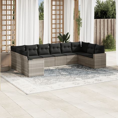 Set sofás jardín 10 pzas con cojines ratán sintético gris claro vidaXL (1/3)