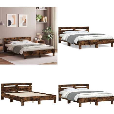 Cadre de lit sans matelas chêne fumé 140x190 cm - Cadre De Lit - Lit Double - Lit En Bois - Lit Design - Literie - Home & Living