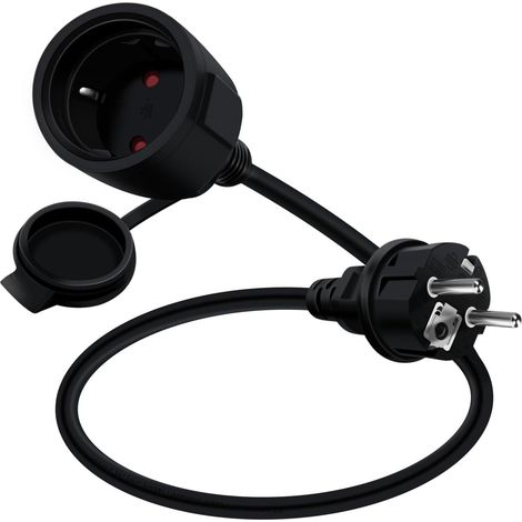 Rallonge Schuko Cable Courte 16A 250V Câble D'extension Schuko Court 2 AC Prise IP44 pour Utilisation Extérieure ou Intérieure (Noir, 0.5 m) (1/5)