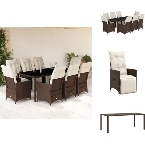 Ensemble de bistro de jardin 9 pcs coussins marron poly rotin - Meubles De Jardin - Salon De Jardin - Set De Jardin - Fauteuil Inclinable - Résine Tressée (1/5)