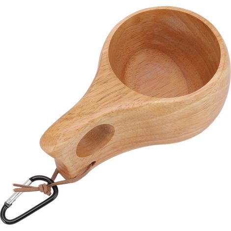 Tasse à boire en bois d'hévéa, tasse ergonomique pour café, lait, eau, avec anse, modèle à trou unique, usage quotidien. (1/5)