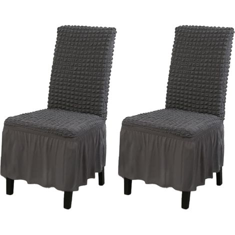 Fundas para sillas de restaurante elásticas y lavables, juego de 2 piezas, fundas para sillas extraíbles, fundas para sillas de cocina con faldones (gris oscuro, paquete de 2)