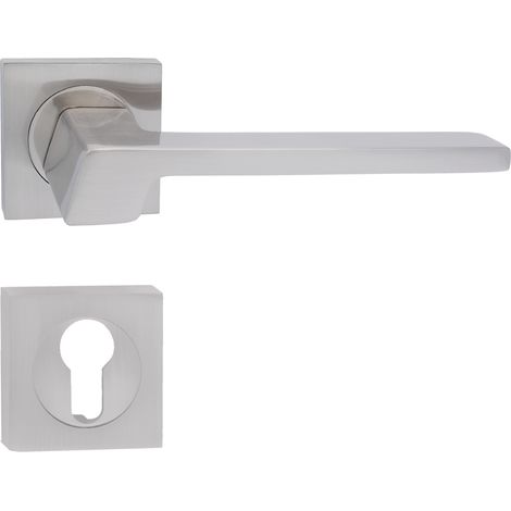 domino Türgriff Drückergarnitur PZ - Profilzylinder Set quadratische Rosette Türklinke für Zimmertür, Bürotür, Kellertür & Innentür Türbeschläge aus Aluminium Nickel CANTORO-QR M9 (1/5)