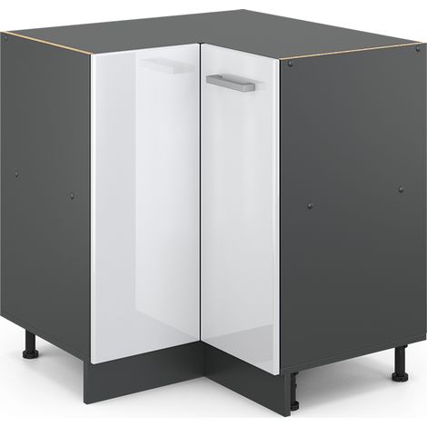 Eckunterschrank R-Line, Weiß Hochglanz, 75.6 cm ohne Arbeitsplatte, Vicco