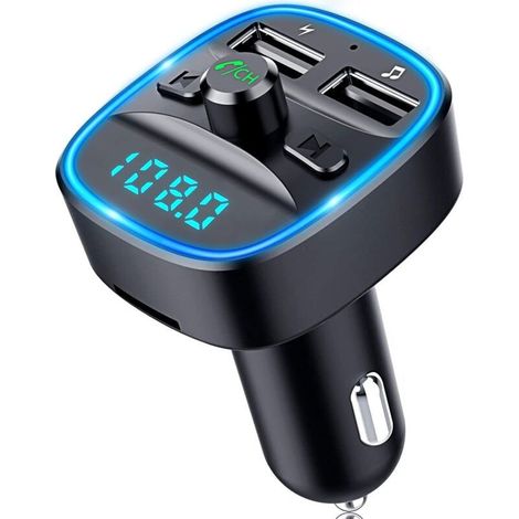 Transmetteur FM Bluetooth, Bluetooth 5.0 Voiture Adaptateur Radio Lecteur MP3 Kit Main Libre sans Fil, Chargeur Allume Cigare avec Dual USB Ports 5V/2.4A & 1A, Support Carte SD/Clé USB (1/4)