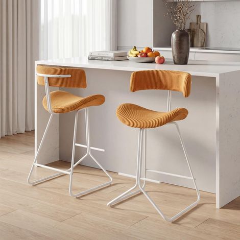 COSTWAY Lot de 2 Tabourets de Bar en Velours Jaune (1/5)