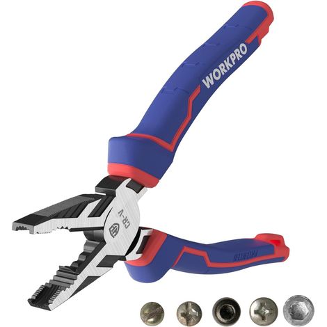 Workpro – Pince universelle multifonctionnelle Cr-V 200mm – Poignée ergonomique pour torsion vis – Coupe précise câbles jusqu'à 2,3mm – Usage électricien