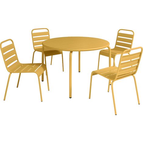 Sala da pranzo da giardino un tavolo D.110 cm e 4 sedie impilabili Metallo Giallo senape - MIRMANDE di MYLIA