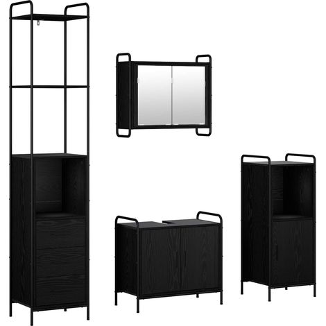 Badezimmerschrank-Set 4 stk. Schwarz Eichen-Optik vidaXL (1/5)