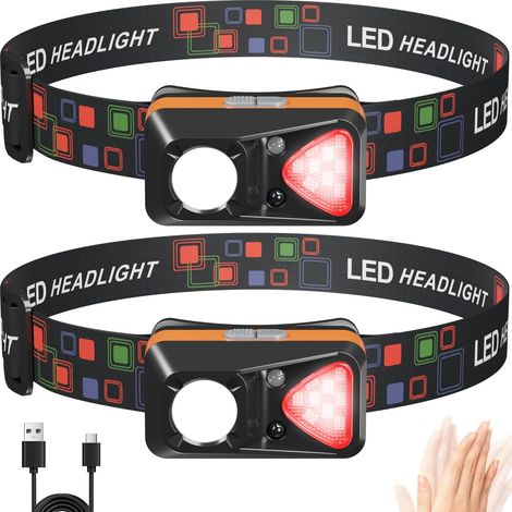 Lampe Frontale Rechargeable USB-C, Lampe Frontale LED Ultra Puissante avec Détecteur de Mouvement, 6 Modes et Lumière Rouge, IPX5 Étanche et Réglable 60° pour Camping Randonnée Pêche (1/5)