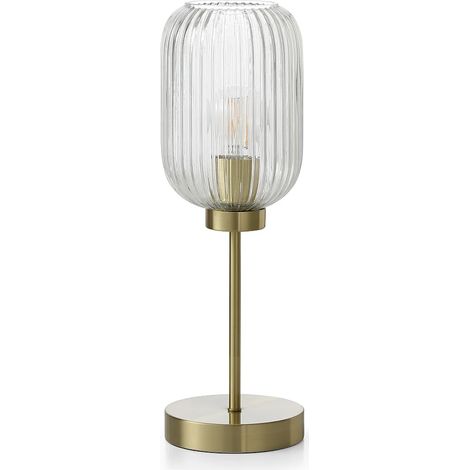 Lampe à poser vintage en métal et verre - L. 14 x P. 14 x H. 43,5 cm - Doré - LOUXOR (1/5)