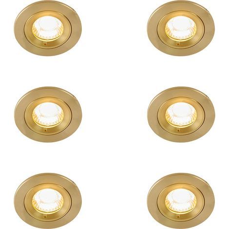 Qazqa – Lot de 6 spots encastrés ronds dorés IP44 – Résistants aux projections d'eau – Culot GU10 – Aluminium pour une utilisation intérieure et en salle de bain (1/5)