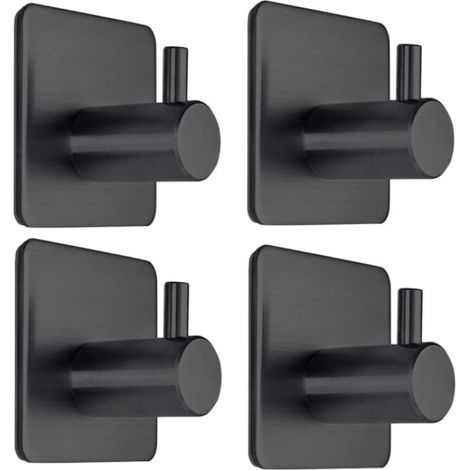 Lot de 4 crochets adhésifs noirs pour serviettes, pour porte de salle de bain ou de cuisine (1/5)