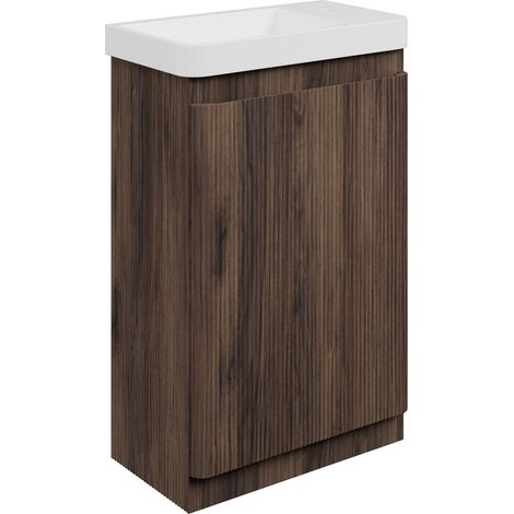 Signature Lucille Floor Standing 1-Door Vanity Unit with Basin 550mm Wide - Textured Walnut (1/2)