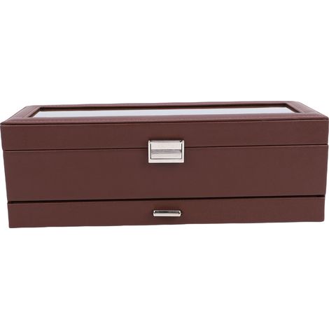 Boîte à montres pour hommes en cuir 6 fentes 2 couches vitrine de rangement de collection de bijoux marron (1/5)