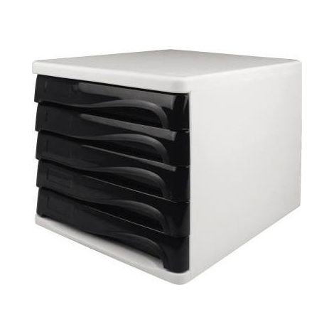 Schubladenbox the wave 5 Schubladen DIN A4 DIN C4 Polypropylen/Polystyrol Gehäusefarbe: weiß Farbe der Schublade: schwarz (1/3)
