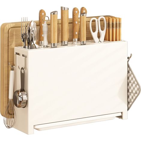 Porte-couteaux de cuisine avec égouttoir intégré pour baguettes et planche à découper, organisateur blanc