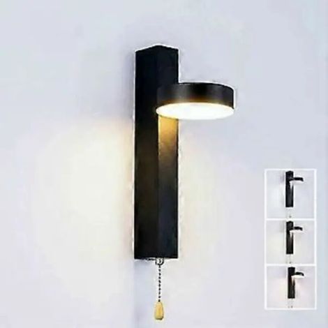 Applique murale LED BF 9W tricolore avec interrupteur à tirette, rotative à 360°, pour salon, chambre ou cuisine.
