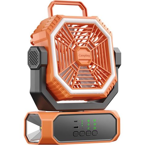 Ventilateur de camping portable avec lumière, batterie 10 000 mAh, avec télécommande, minuterie, 3 vitesses, ventilateur d'extérieur rechargeable pour tente et maison en cas de coupure de courant (1/5)