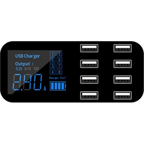 Chargeur de voiture USB 8 ports avec affichage LED Adaptateur de voiture multiprise USB Chargeur de téléphone