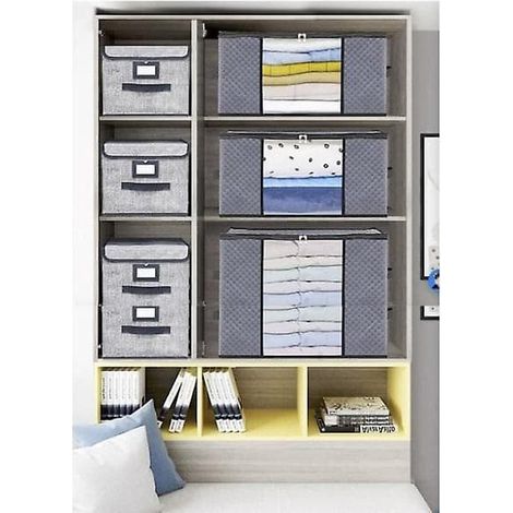 3ème sac de rangement, barre de rangement pour sac de rangement avec capacité de stockage 70L, pour vêtements, vêtements, vêtements, kuddar, gris