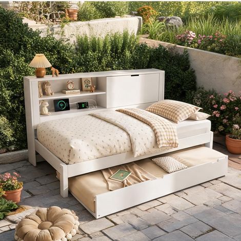 Cadre de lit coloris blanc en bois 208 x 120 x 100 cm (1/5)