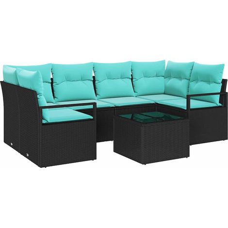 Sofa Set 7 pcs Black and Blue Poly Rattan vidaXL (1/5)