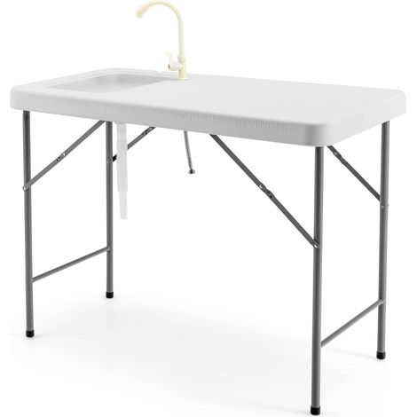 COSTWAY Mesa Plegable con Fregadero, Grifo, Tubo de Drenaje/Mesa Portátil de Camping de Pesca al Aire Libre para Jardín, Picnic 115 x 59 x 93,5 cm, Carga 150 kg (1/5)