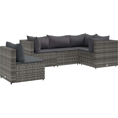 Maison Exclusive - Set Divani da Giardino 5 pz con Cuscini in Polyrattan Grigio (1/5)