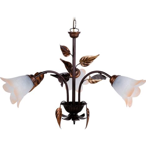 Lampadario 3xE14 Montatura Marrone Ramato Vetro Bianco Sfumato Ambra E-Energy Giulia