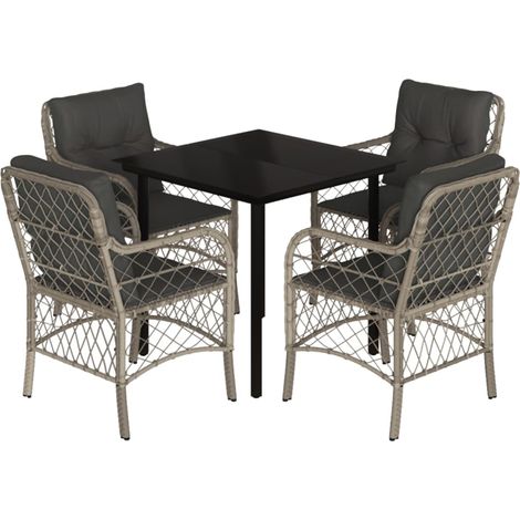 Maison Exclusive - Set Pranzo da Giardino 5pz con Cuscini Grigio Chiaro Polyrattan (1/5)